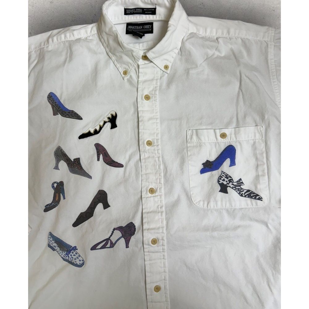 RARE Jonathan Corey Shoes Heels Shirt Mens Large‎ White Long Sleeve Embroidered